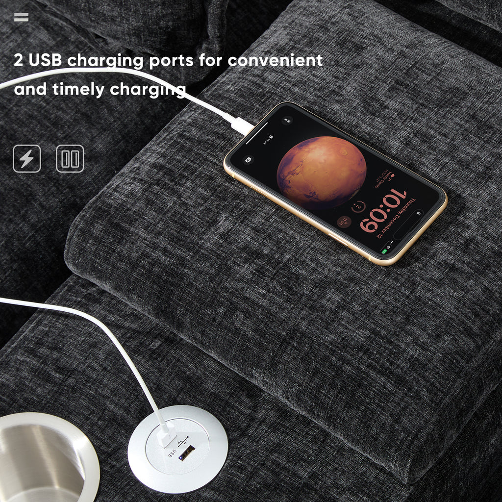 Modern U-Shaped Sectional Sofa with Console, Cup Holders and USB Charger