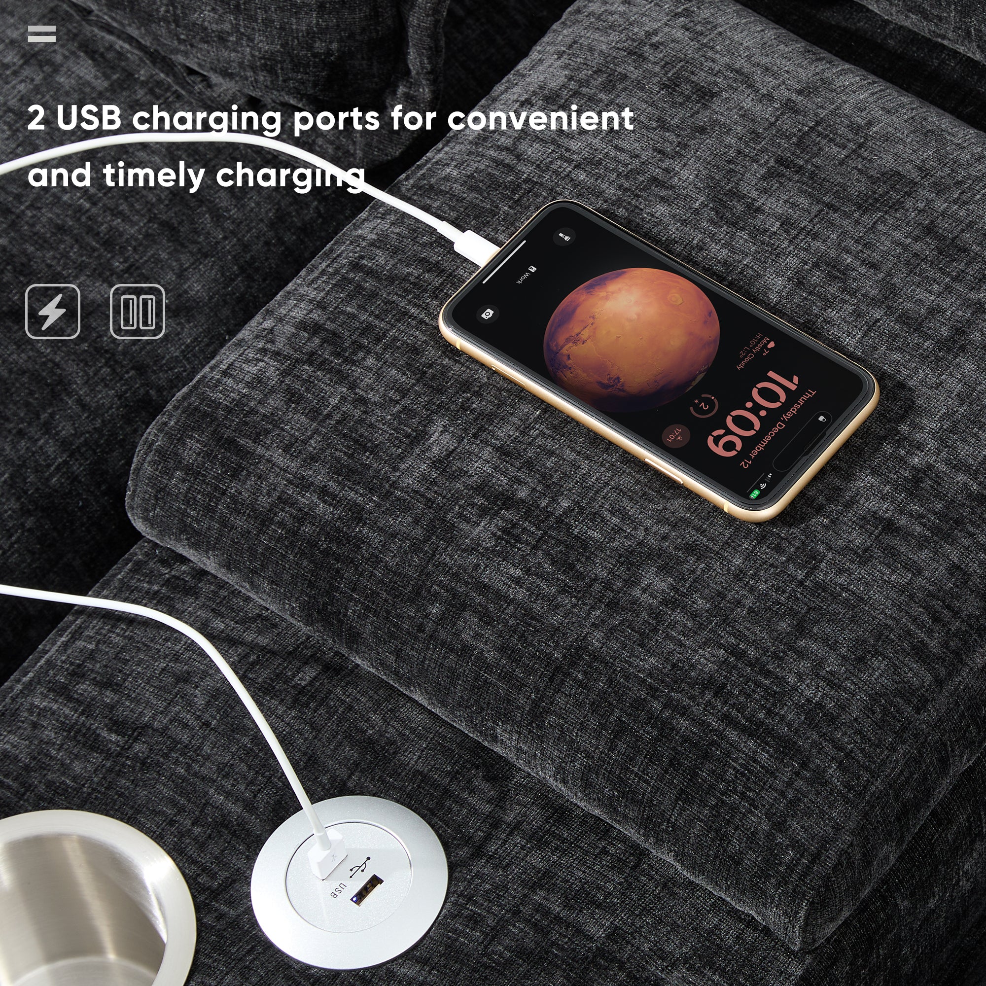 Modern U-Shaped Sectional Sofa with Console, Cup Holders and USB Charger