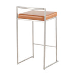 Contemporary Stackable Counter Stool in Stainless Steel with Camel Faux Leather Cushion - Set of 2