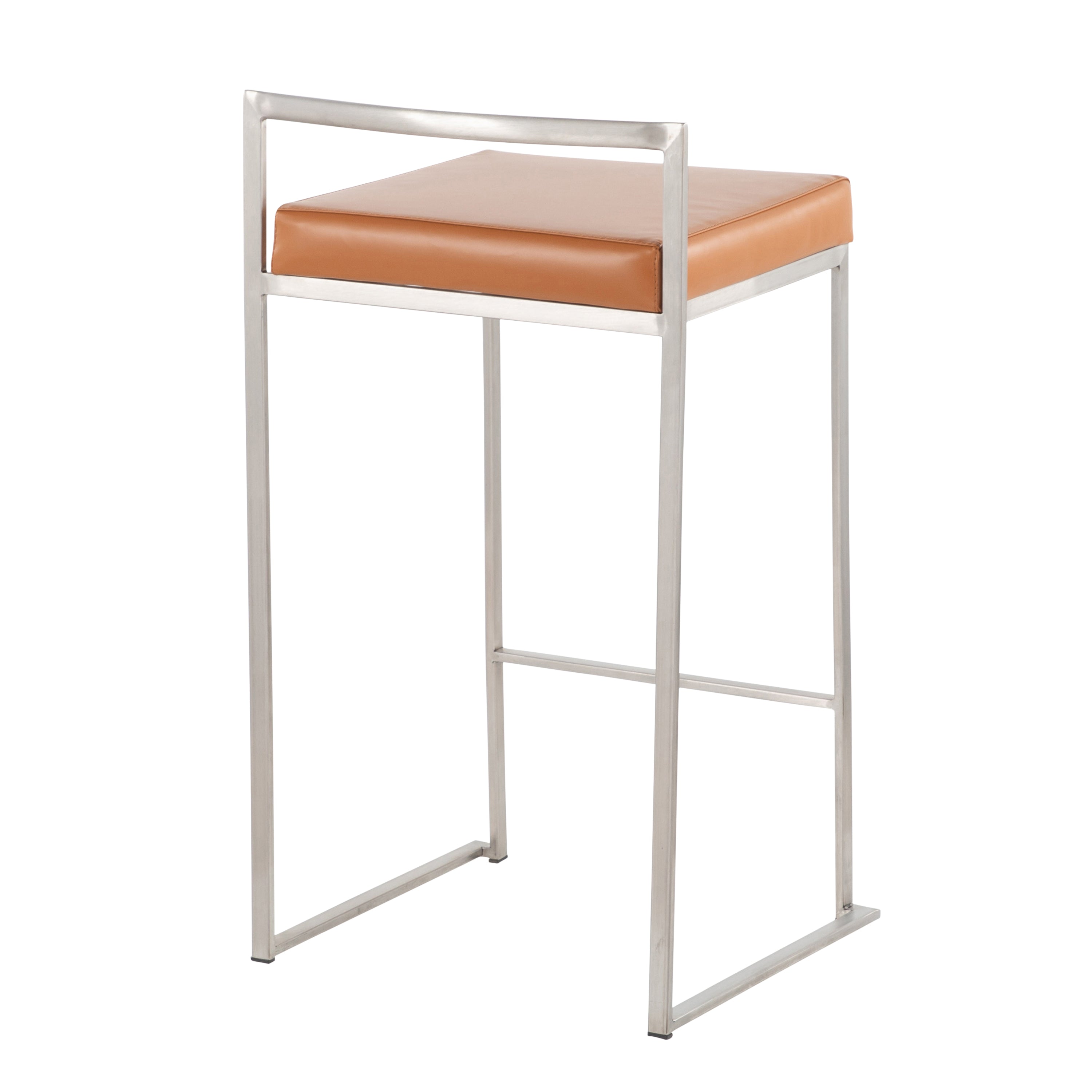 Contemporary Stackable Counter Stool in Stainless Steel with Camel Faux Leather Cushion - Set of 2