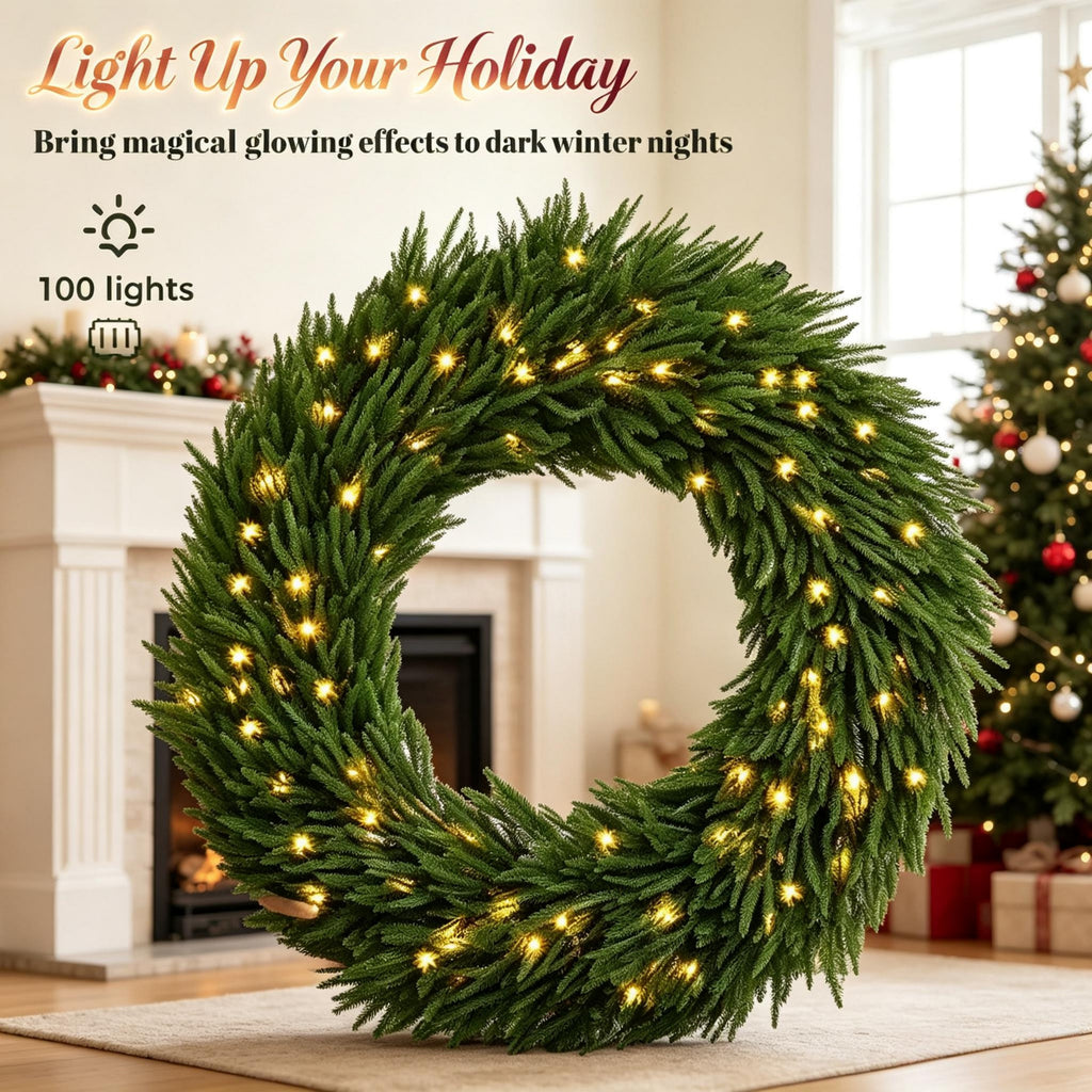 36-Inch Pre-Lit Green Christmas Wreath