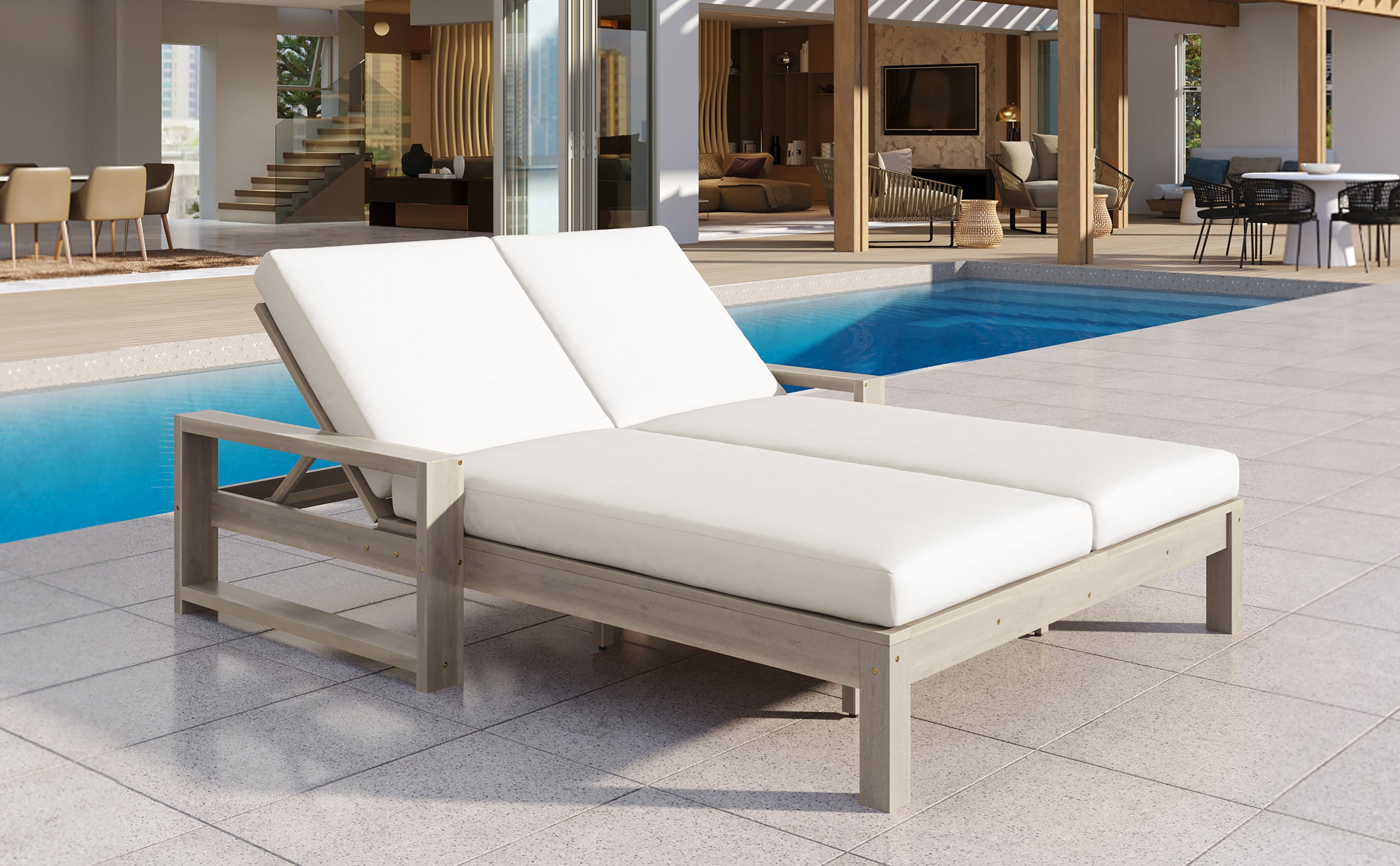 TREXM Outdoor Double Lounge Chair with Adjustable Backrest