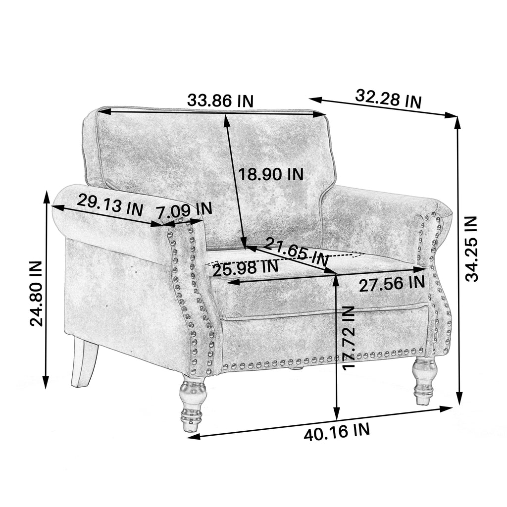 40.16 Inch Nailhead Trim Sofa - Beige