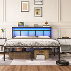 14 Inch Twin Bed Frame with Storage Headboard, Metal Platform Bed Frame with USB-C,Type-C and LED Light