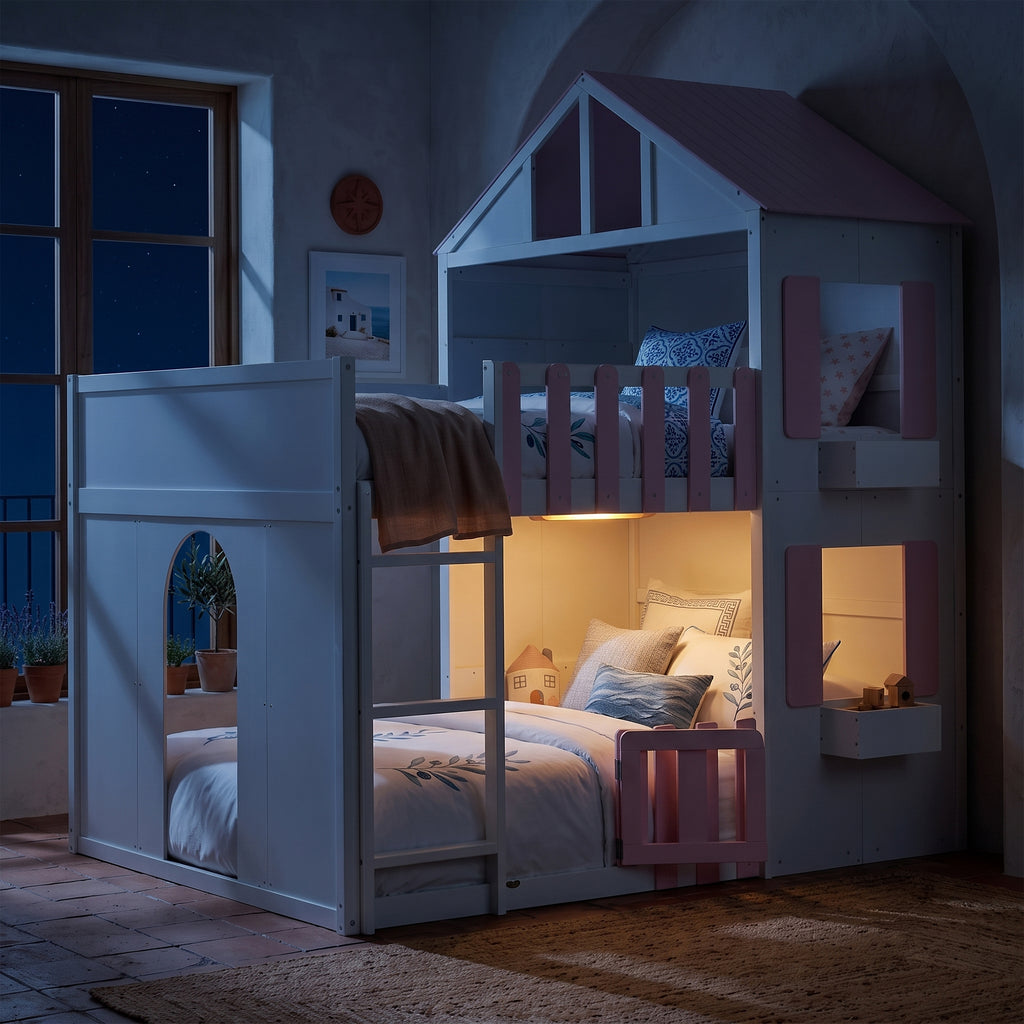 Full Over Full House Bunk Bed Space-Saving Bedroom Furniture
