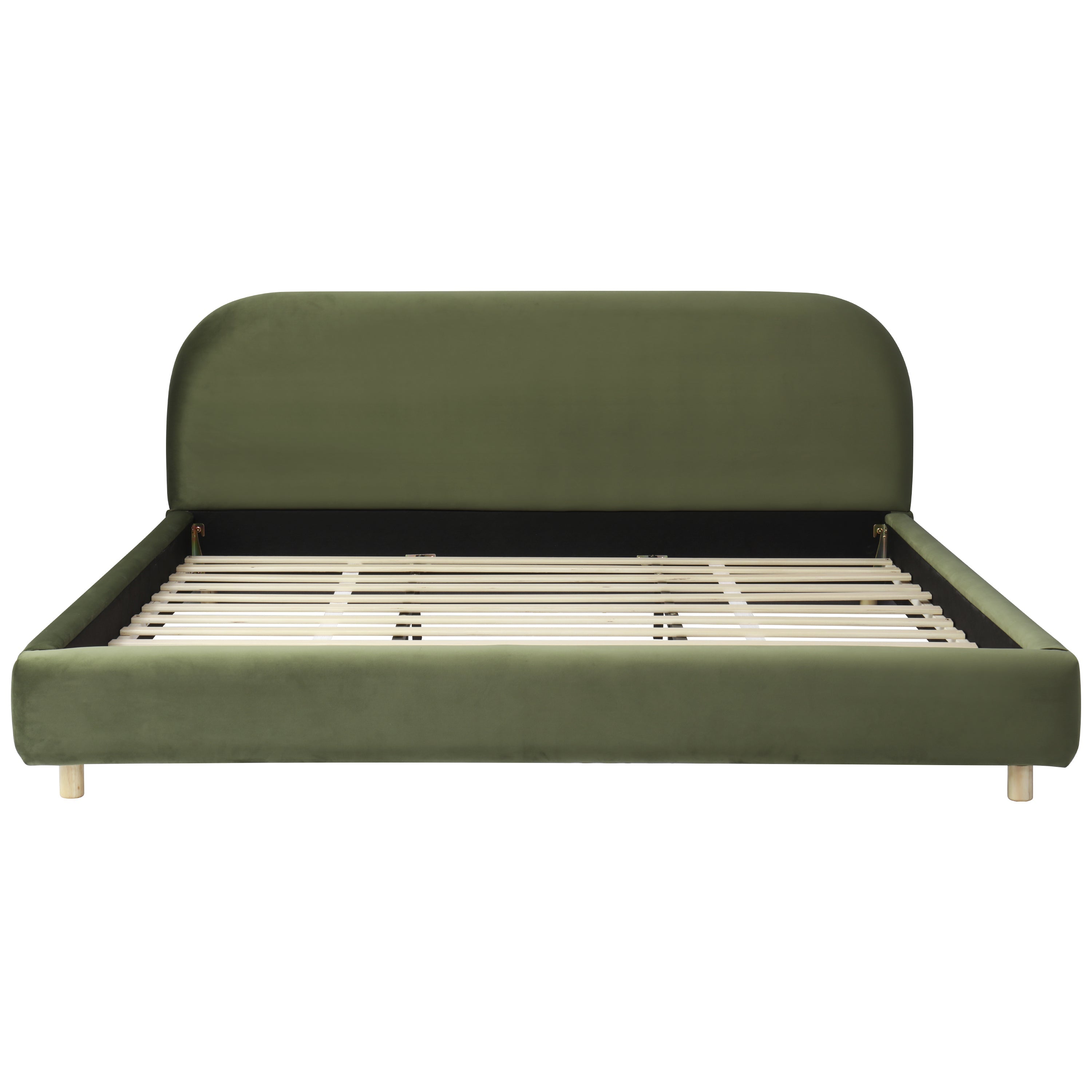 King Size Platform Bed with Velvet Fabric and Curved Headboard