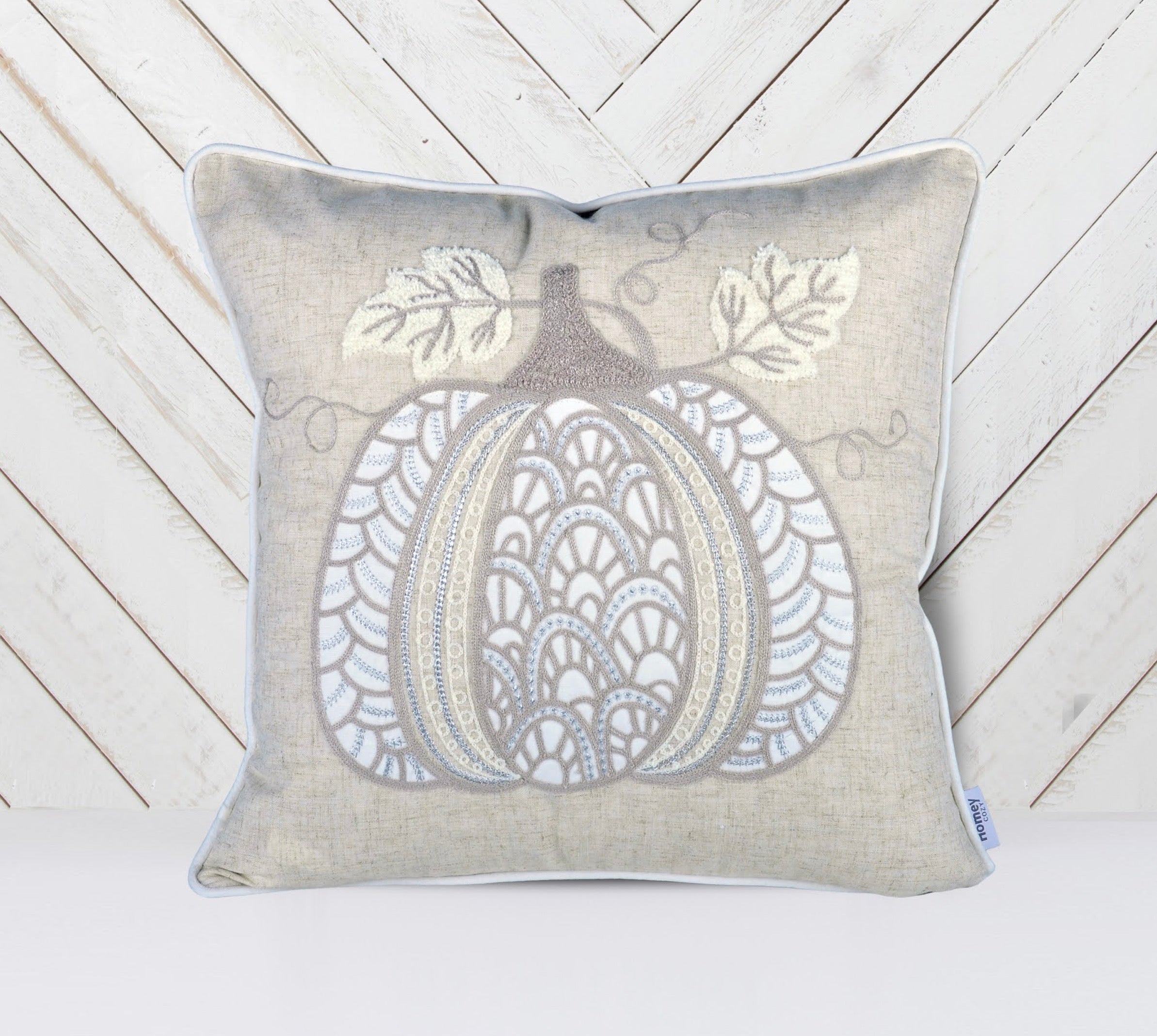 Lace Embroidered Pumpkin Throw Pillow – Neutral Fall Accent Cushion Set of 2