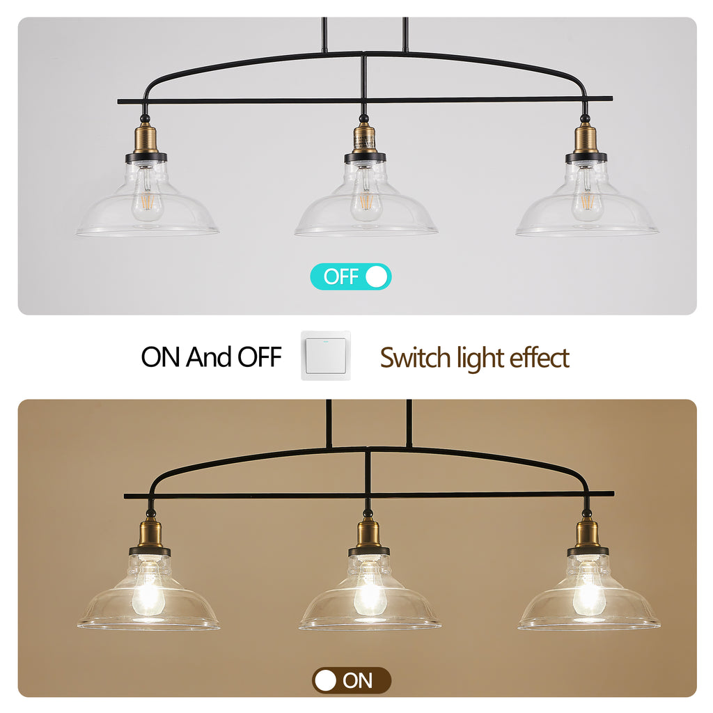 45" Industrial 3-Light Pendant Chandelier with Clear Glass Shades