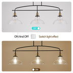 45" Industrial 3-Light Pendant Chandelier with Clear Glass Shades