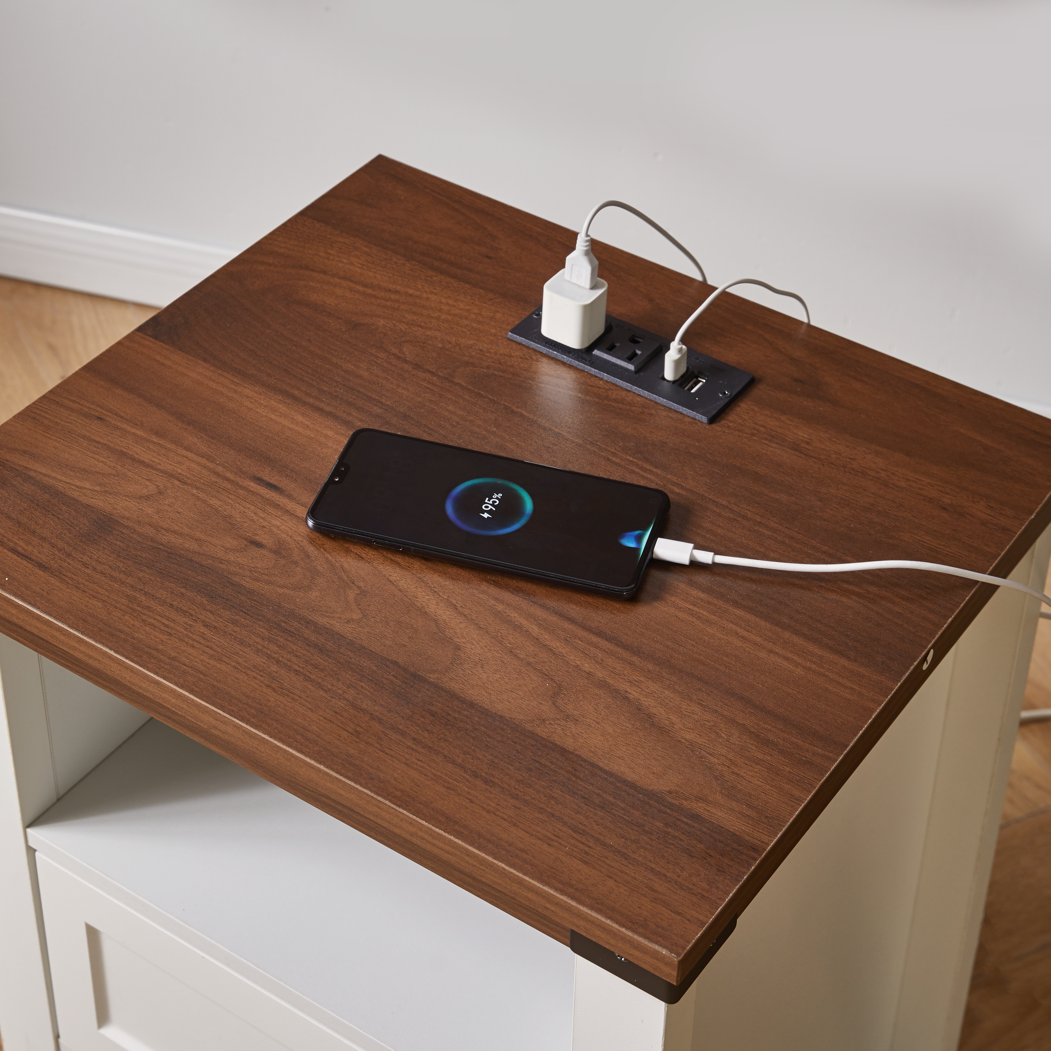 Farmhouse Side Table with Charging Station