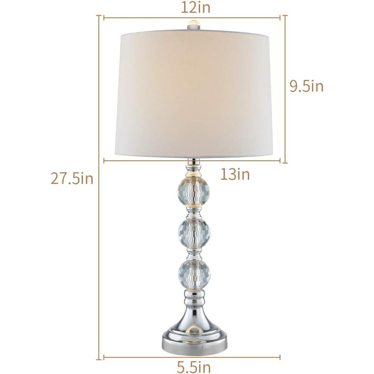 27.5-Inch Crystal Table Lamps Set of 2, 3-Way Dimmable, Nickel