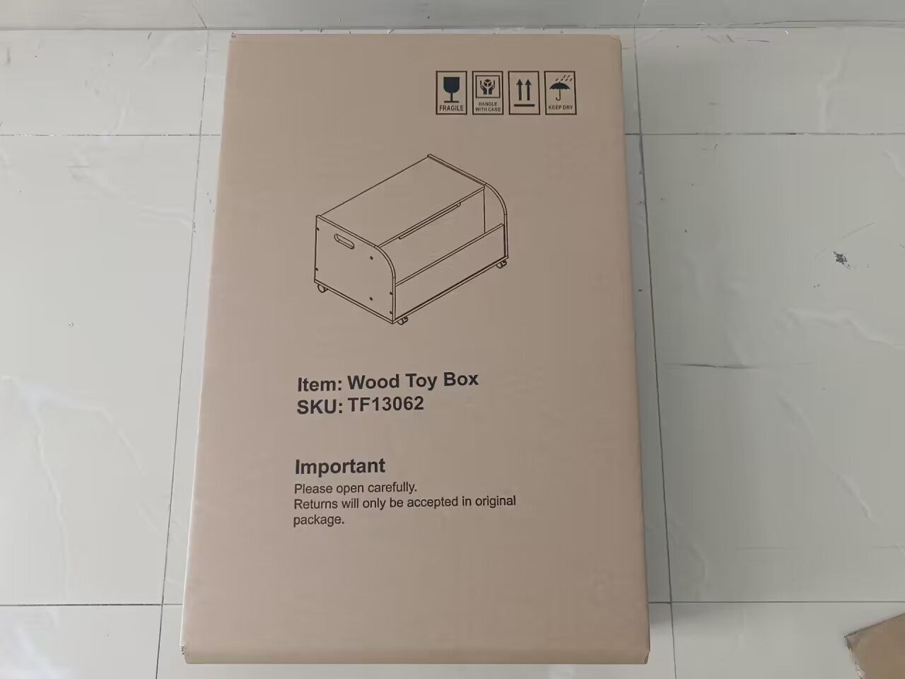 Wooden Toy Box with 4 Universal Wheels for Kids