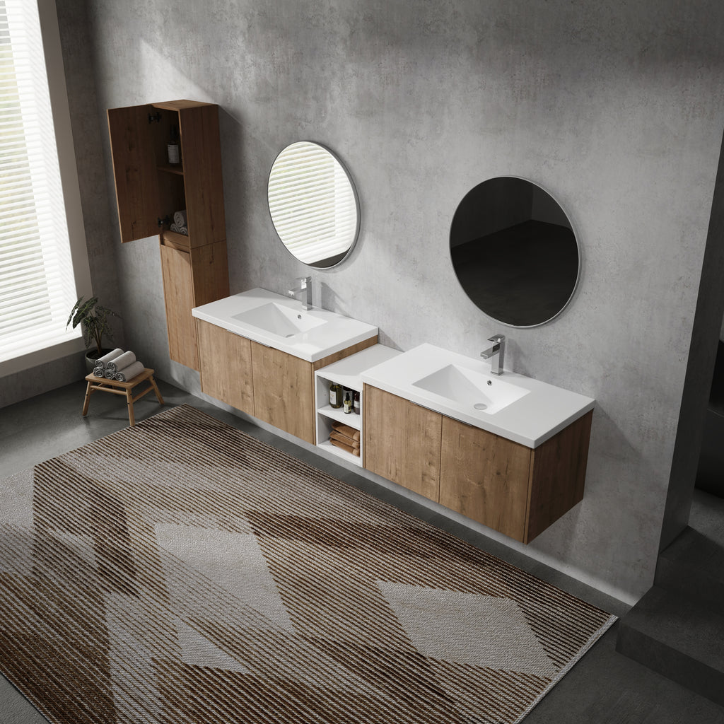 84" Wall-Mounted Bathroom Vanity With Sink and Side Cabinet