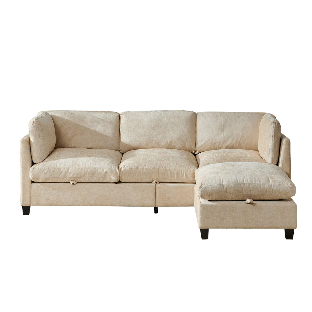 Soft Chenille 3-Seater Sectional Couch with Ottoman