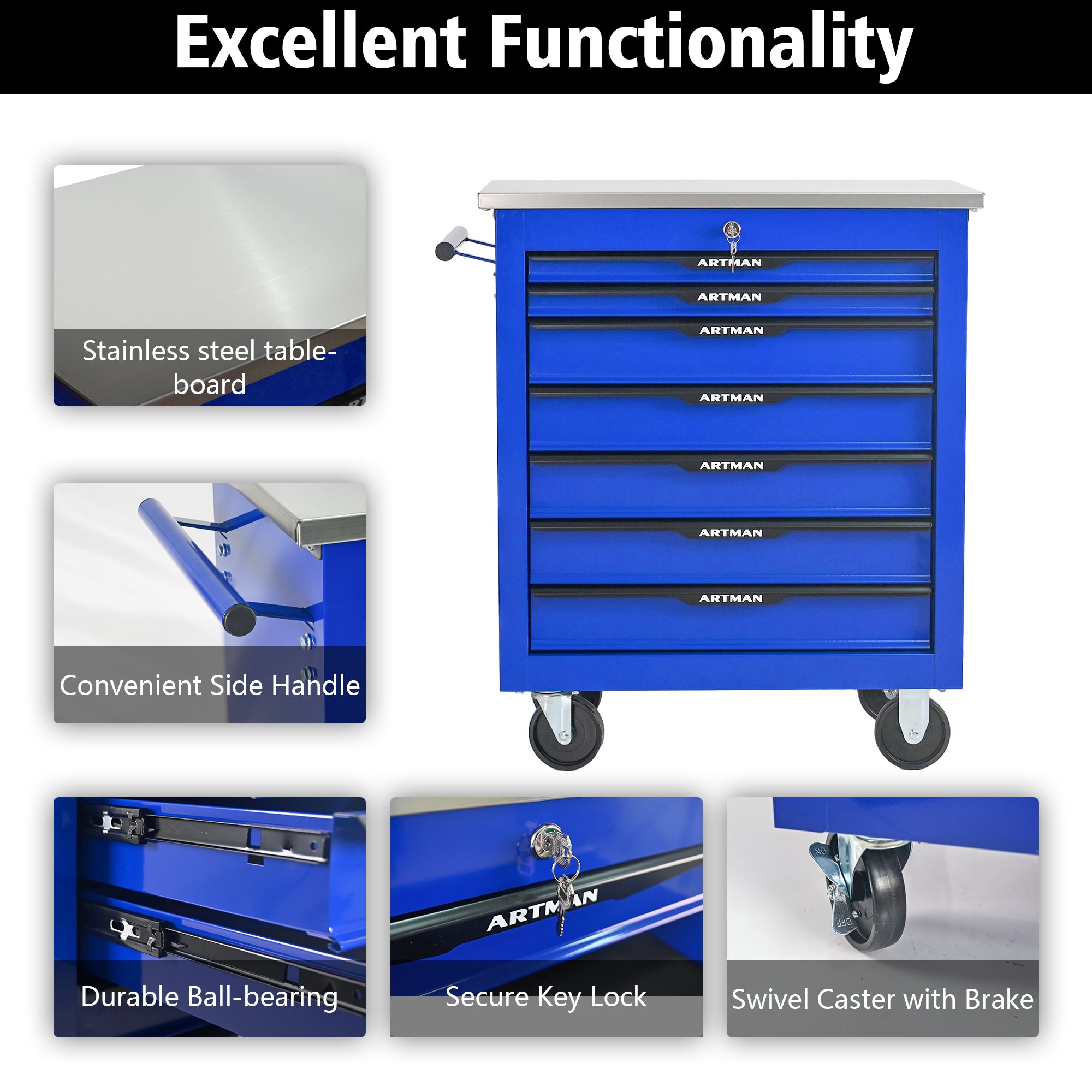 7 Drawers Multifunctional Tool Cart with Wheels