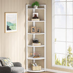 70.87" Tall 6-Tier Rustic Corner Bookshelf