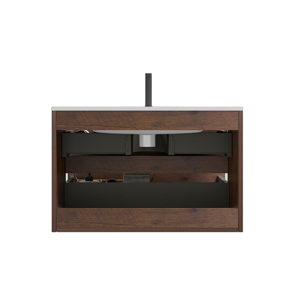 TIA 30 Inch Wall Mounted Bathroom Vanity, Walnut