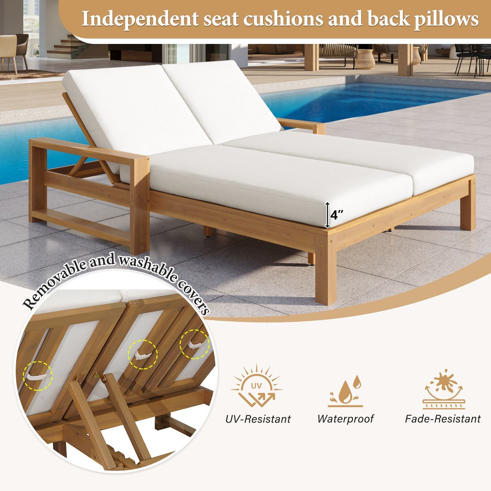 TREXM Outdoor Double Lounge Chair with 5-Position Adjustable Backrest