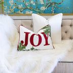 JOY Embroidered Christmas Throw Pillow