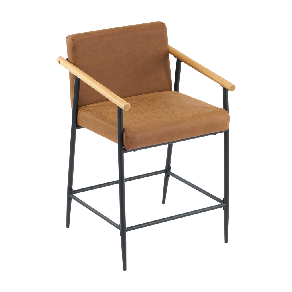 Counter Stool with Iron Frame - Set of 2 - Black and Reddish