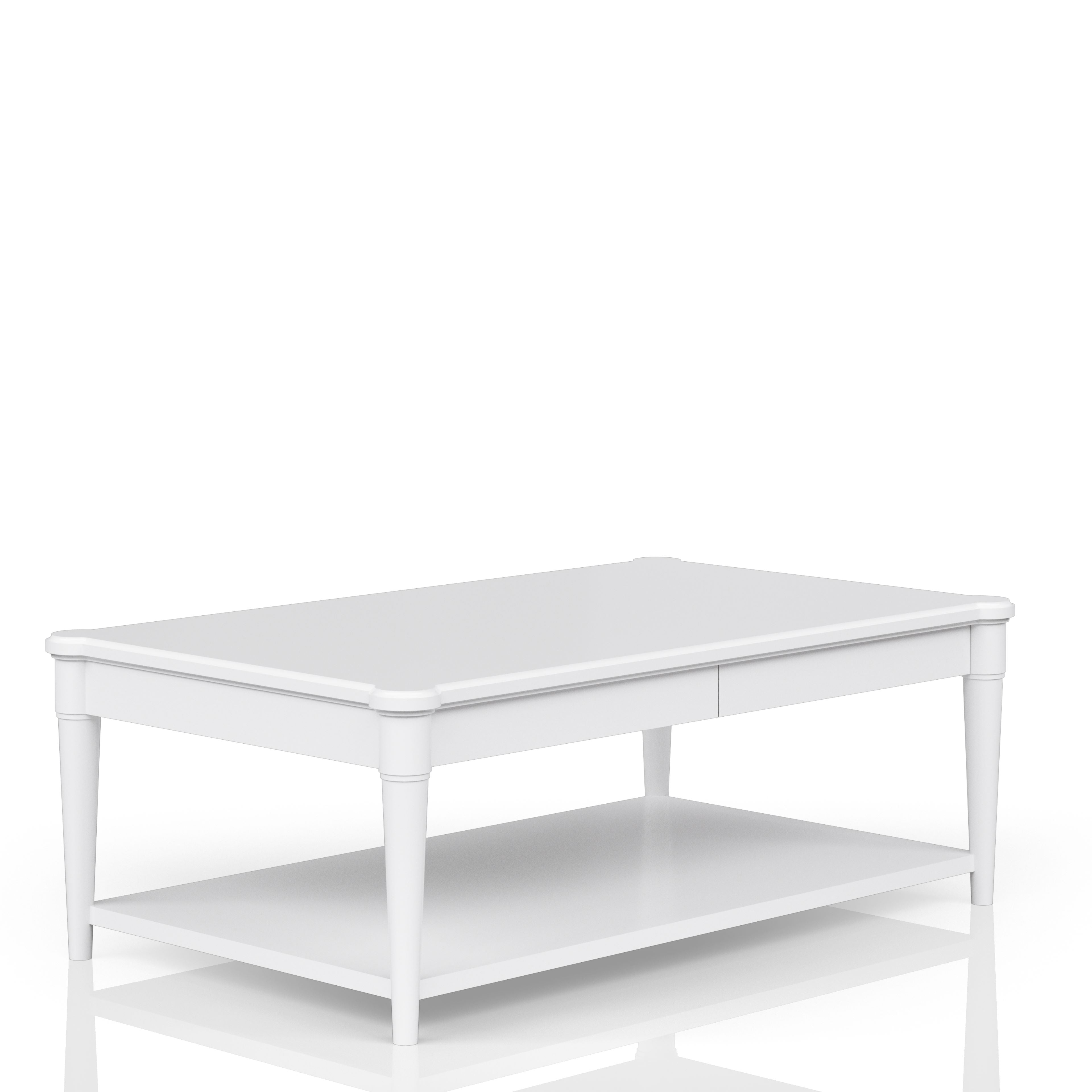 White Finished Cocktail Table With Two Storage Drawers and Casters