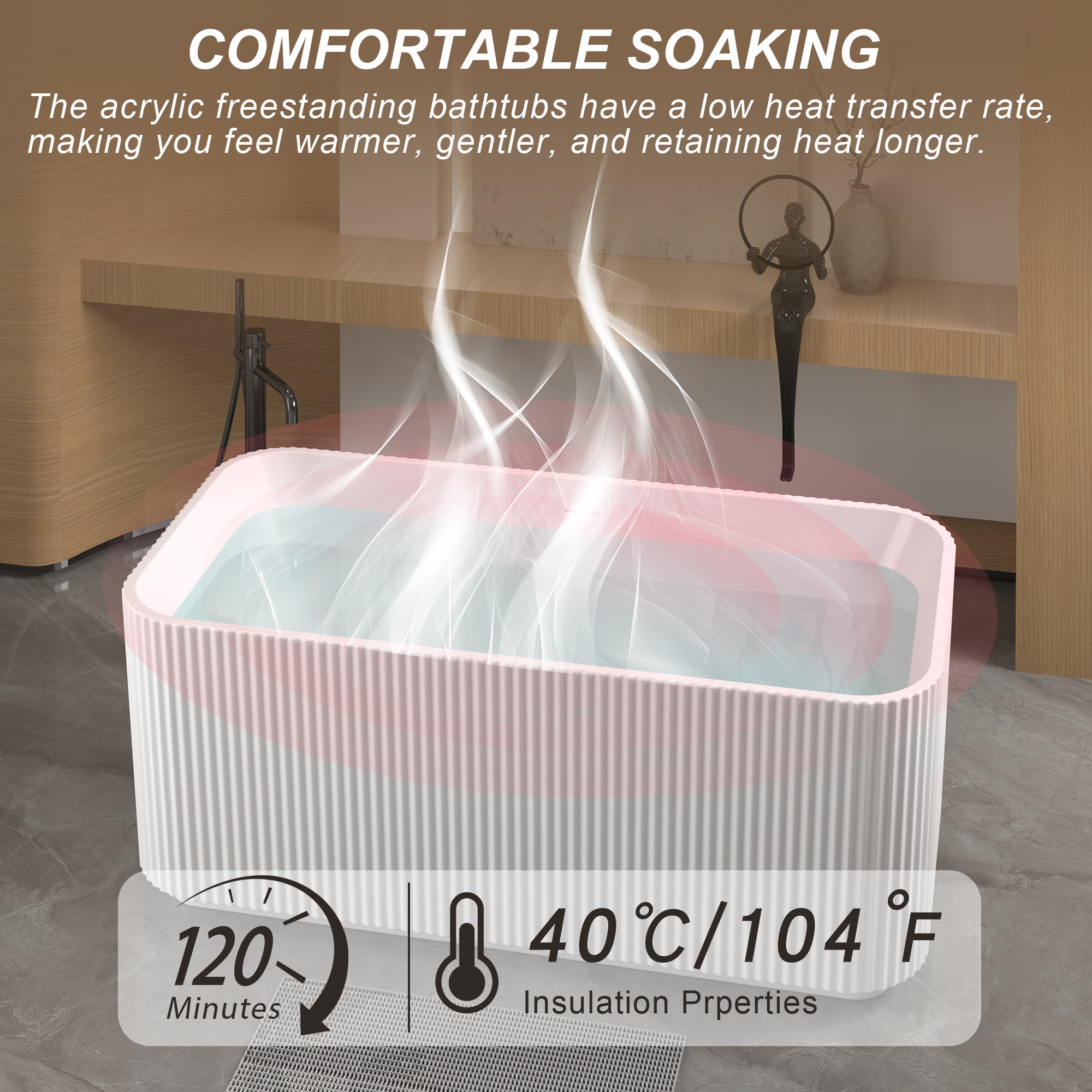 59" Rectangle Linear Acrylic Freestanding Bathtub