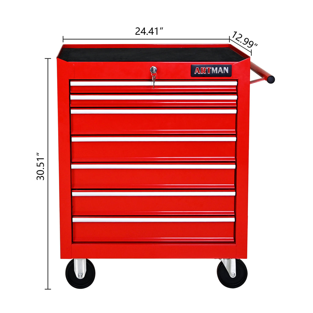 7 Drawers Multifunctional Tool Cart With Wheels - Red