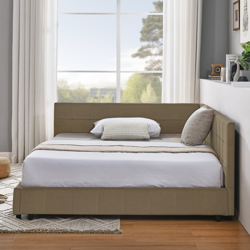 Full Size Upholstered Tufted Bed Frame in Brown Velvet