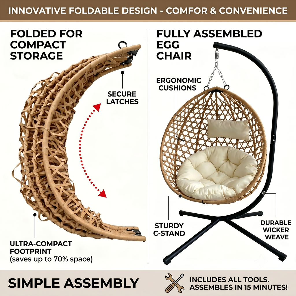 Foldable Hanging Egg Chair with Stand