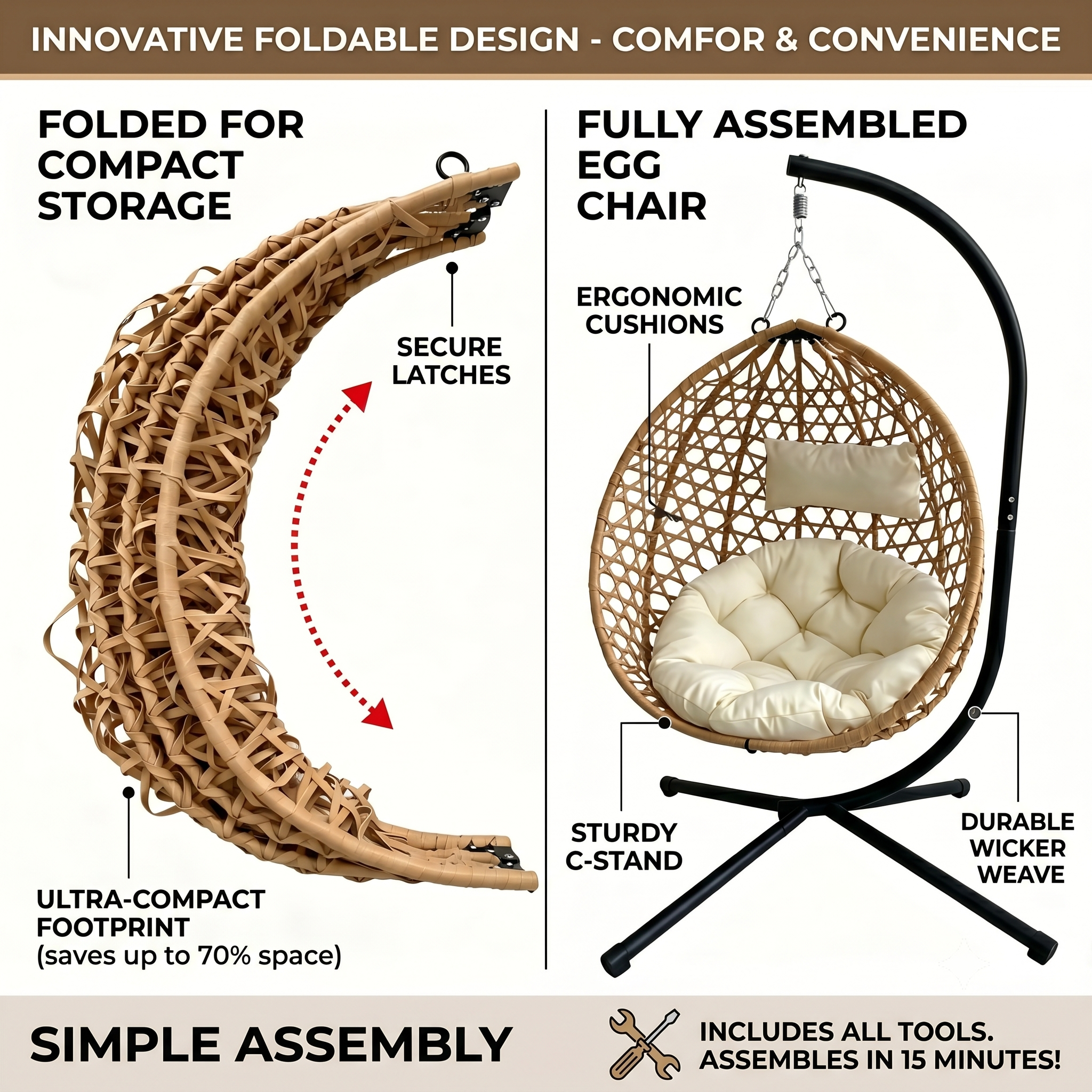 Foldable Hanging Egg Chair with Stand