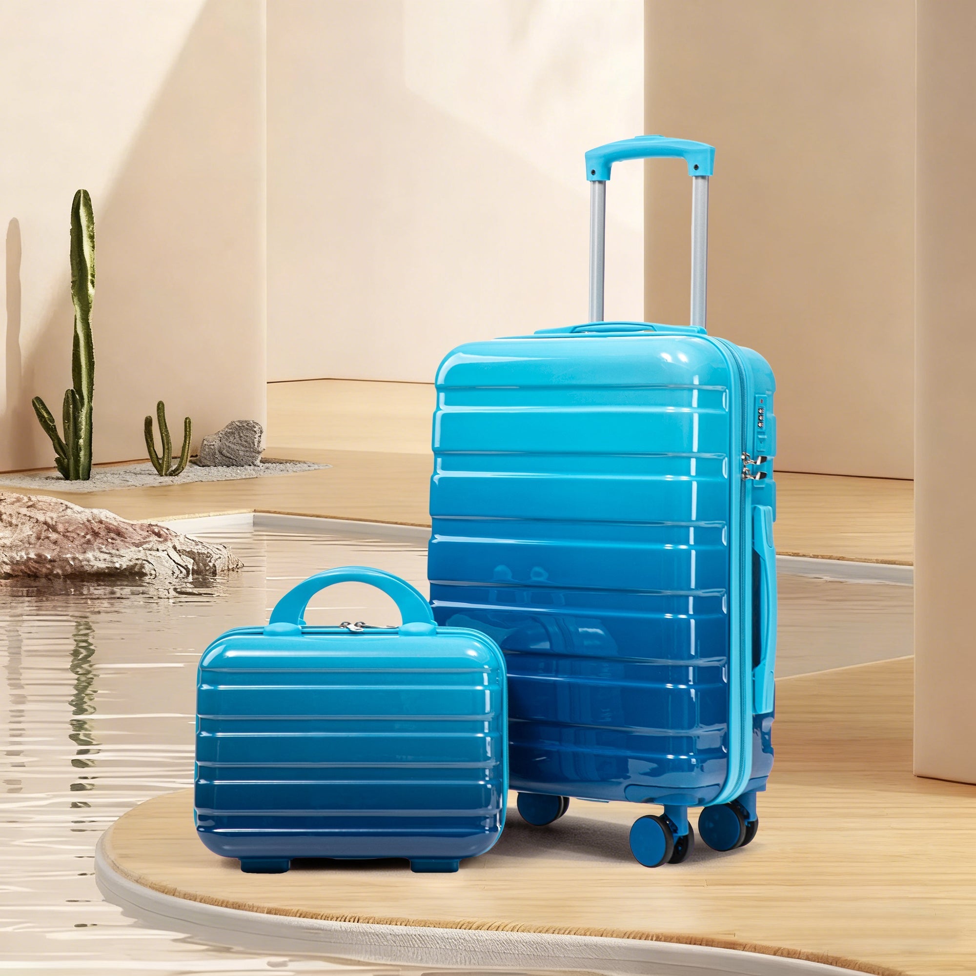 14'/20' 2-Piece PC Spinner Wheel Luggage Set with Gradient Color and Lock