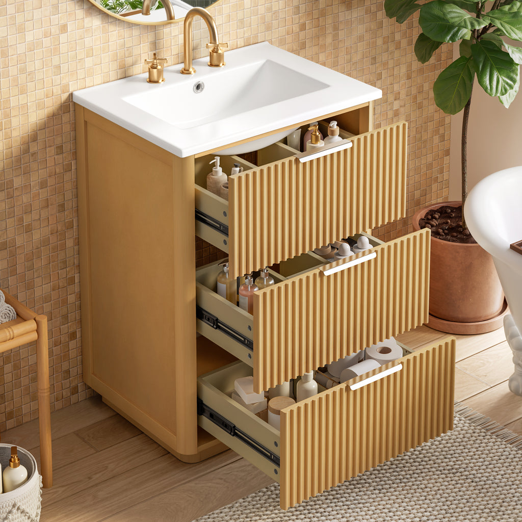 24 Inch Modern Luxury Bathroom Vanity with Ceramic Sink