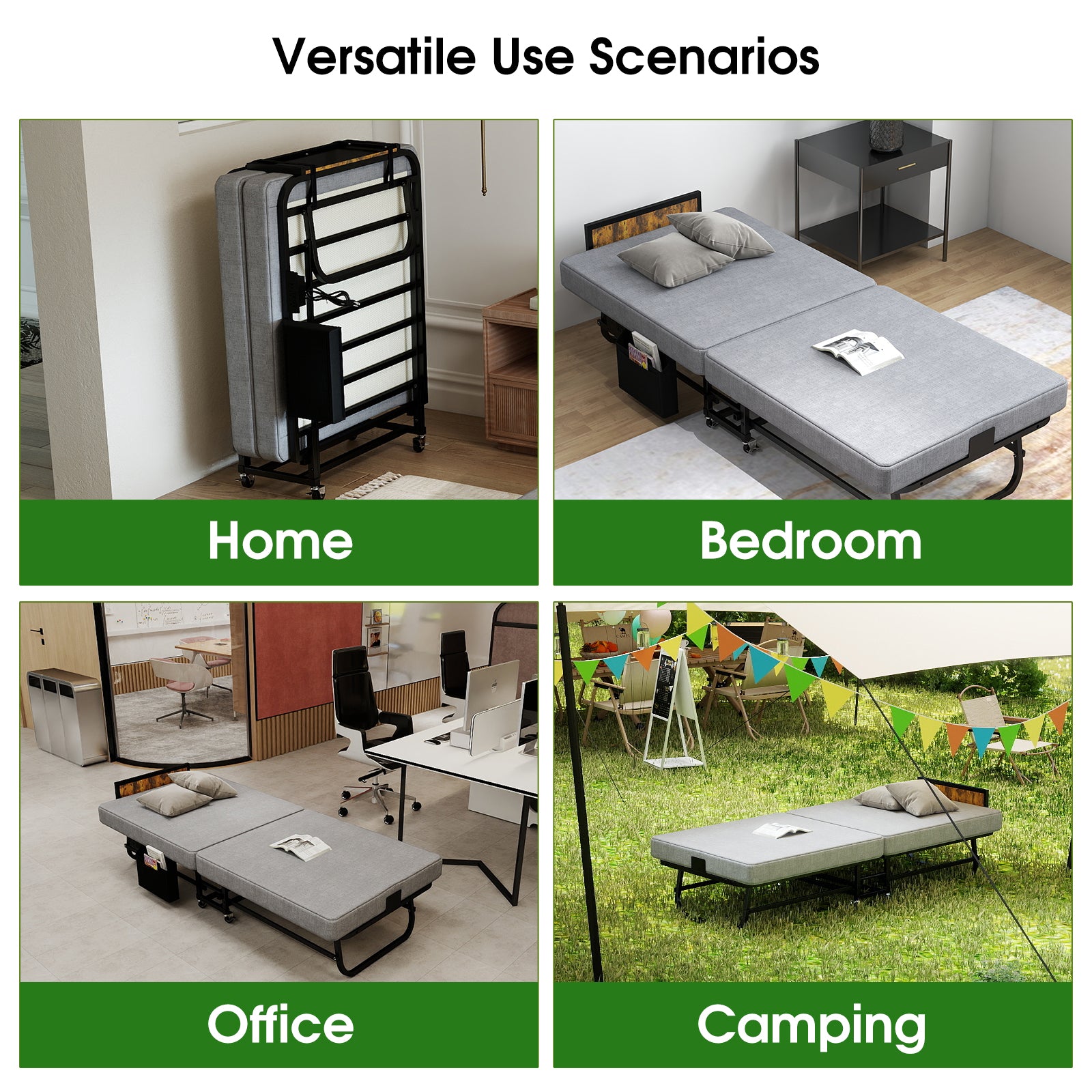 78" Folding Bed with Headboard & USB Charging Station