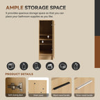 12" Slim Freestanding Bathroom Storage Cabinet, Light