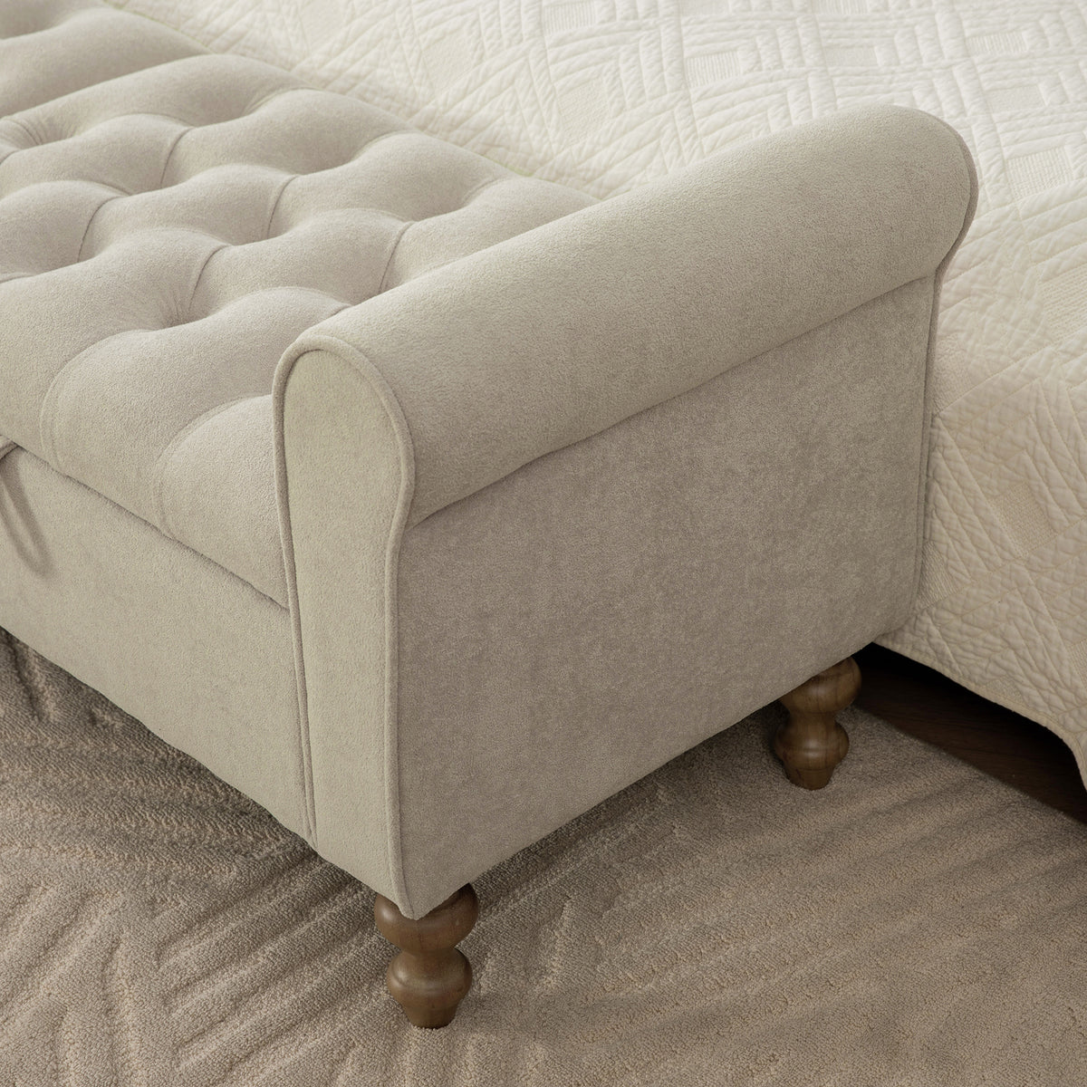 65.75" Wide Modern Upholstered Storage Bench With Double Lids