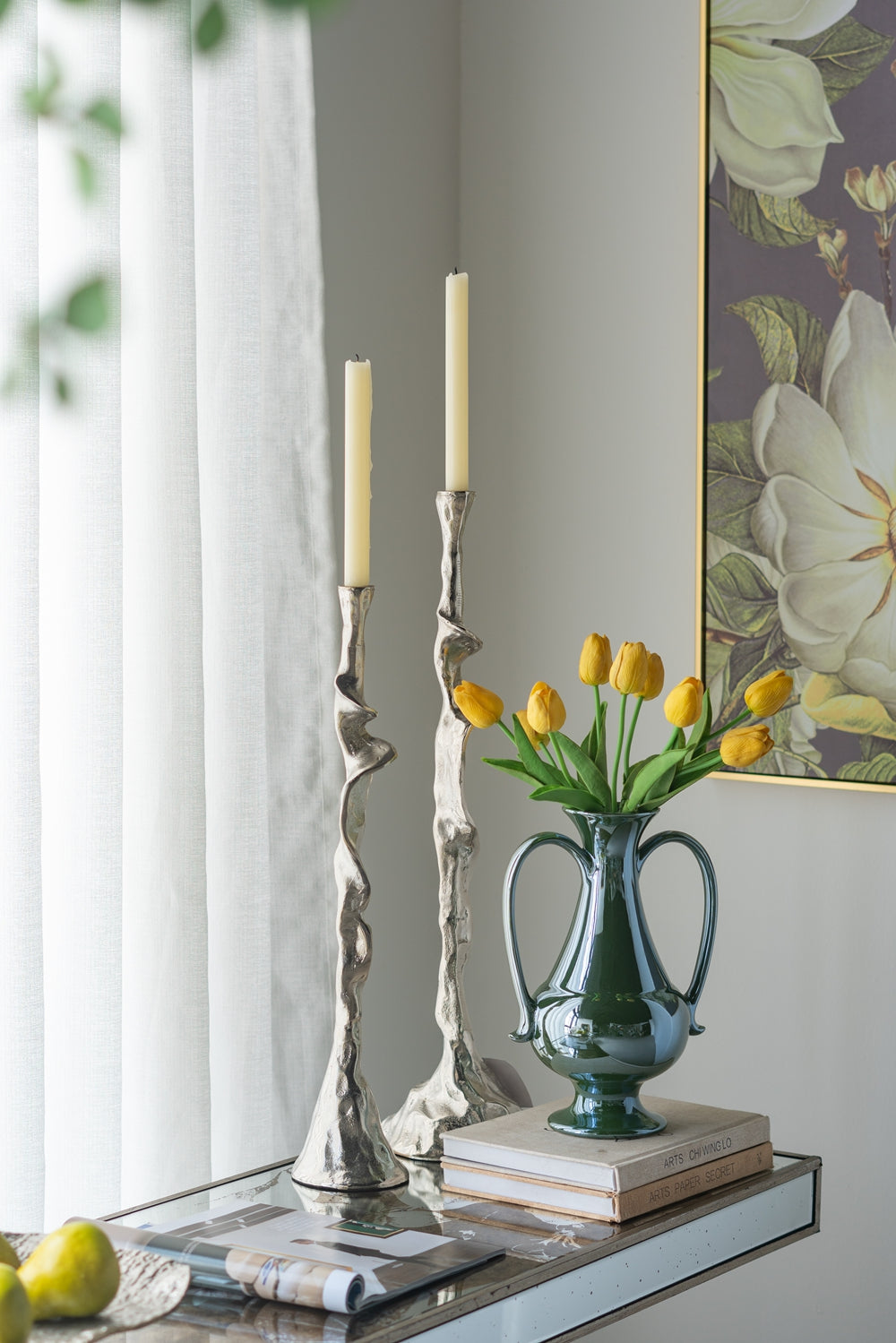 47" Rectangular Console Table with Elegant Floral Design