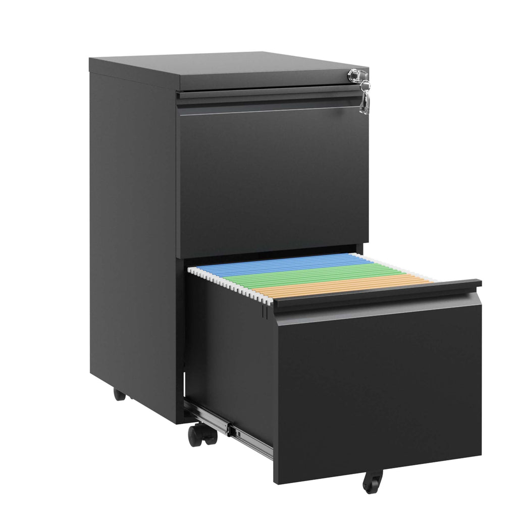 2 Drawer Metal Mobile File Cabinet, Rolling File Cabinet with Lock