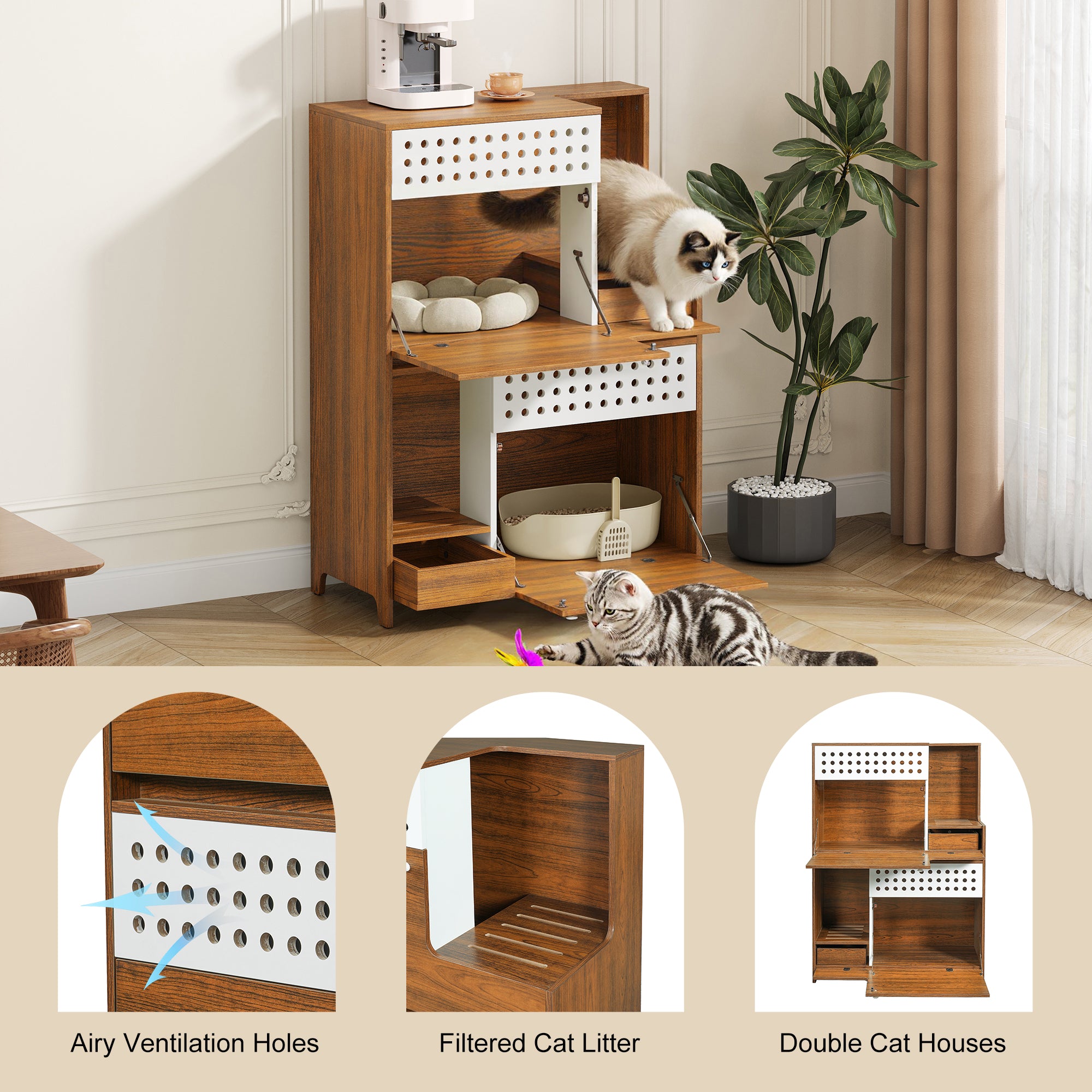 Modern 2 IN 1 Cat Furniture - Cat Litter Box Enclosure