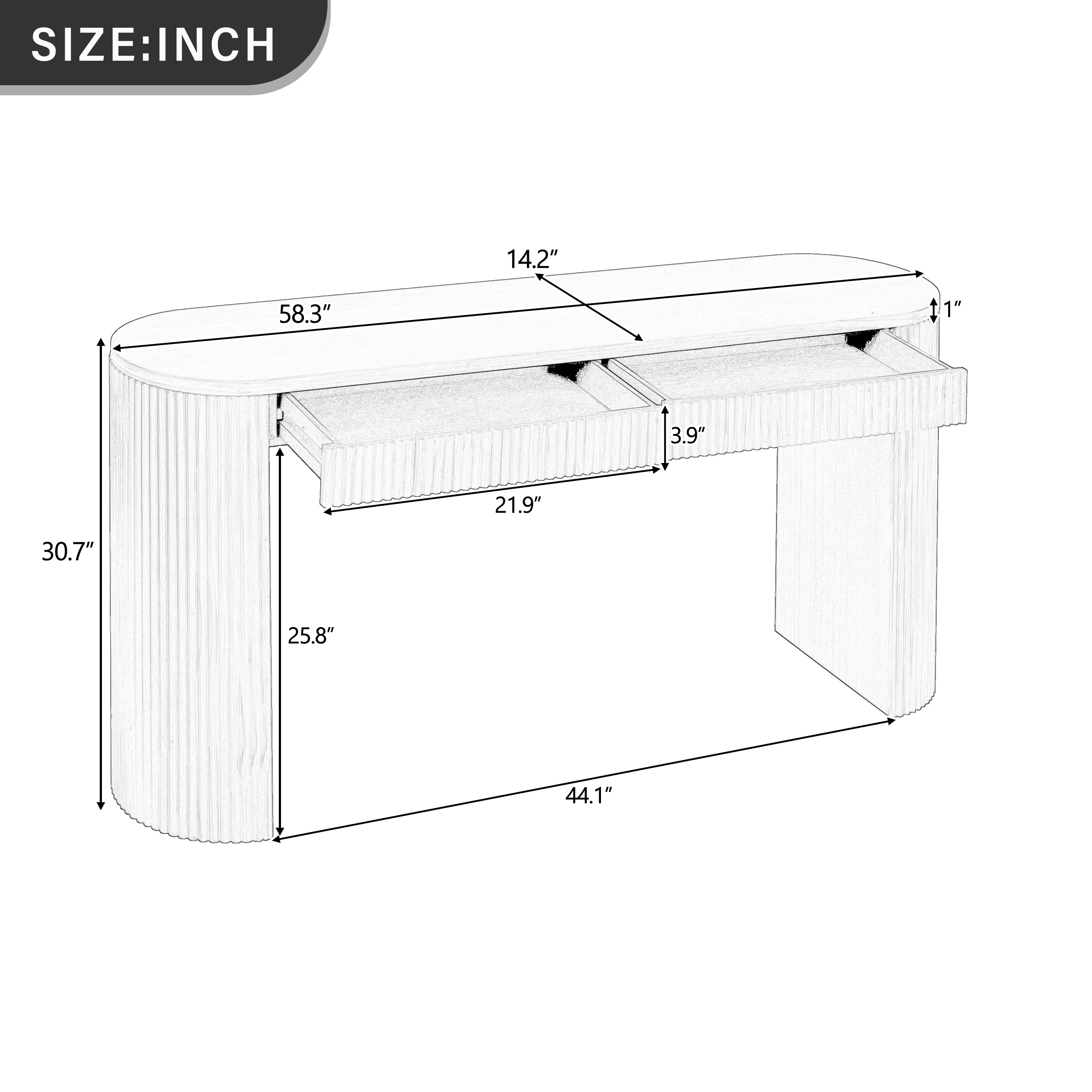 U_STYLE 58.3" Entryway Table with Large Top and Dual Drawers