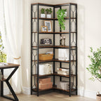 Stylish 7-Tier Industrial Corner Bookshelf