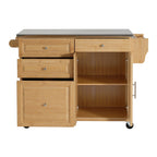 Indoor Bamboo Rolling Kitchen Island with Stainless Steel Top