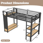 Twin XL Loft Bed Frame with Wardrobe, Metal Loft Bed