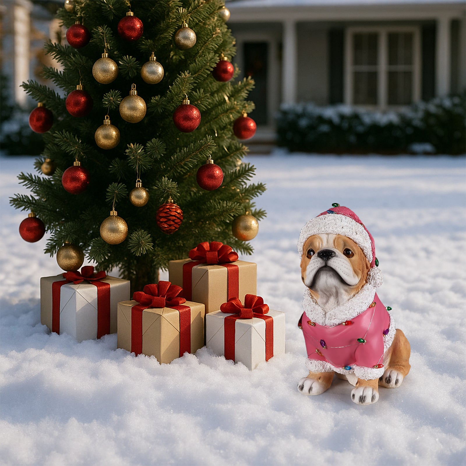 Christmas Pug Statue, Holiday Dog Figurine