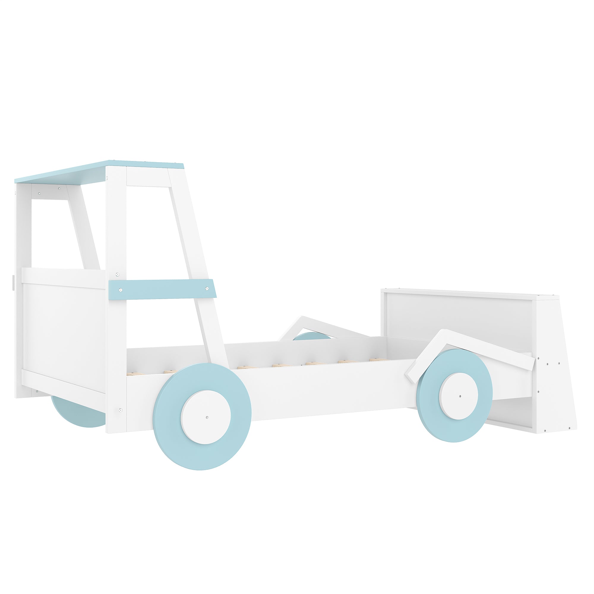 Twin Size Car Bed with Storage Shelves, Kids Platform Bed