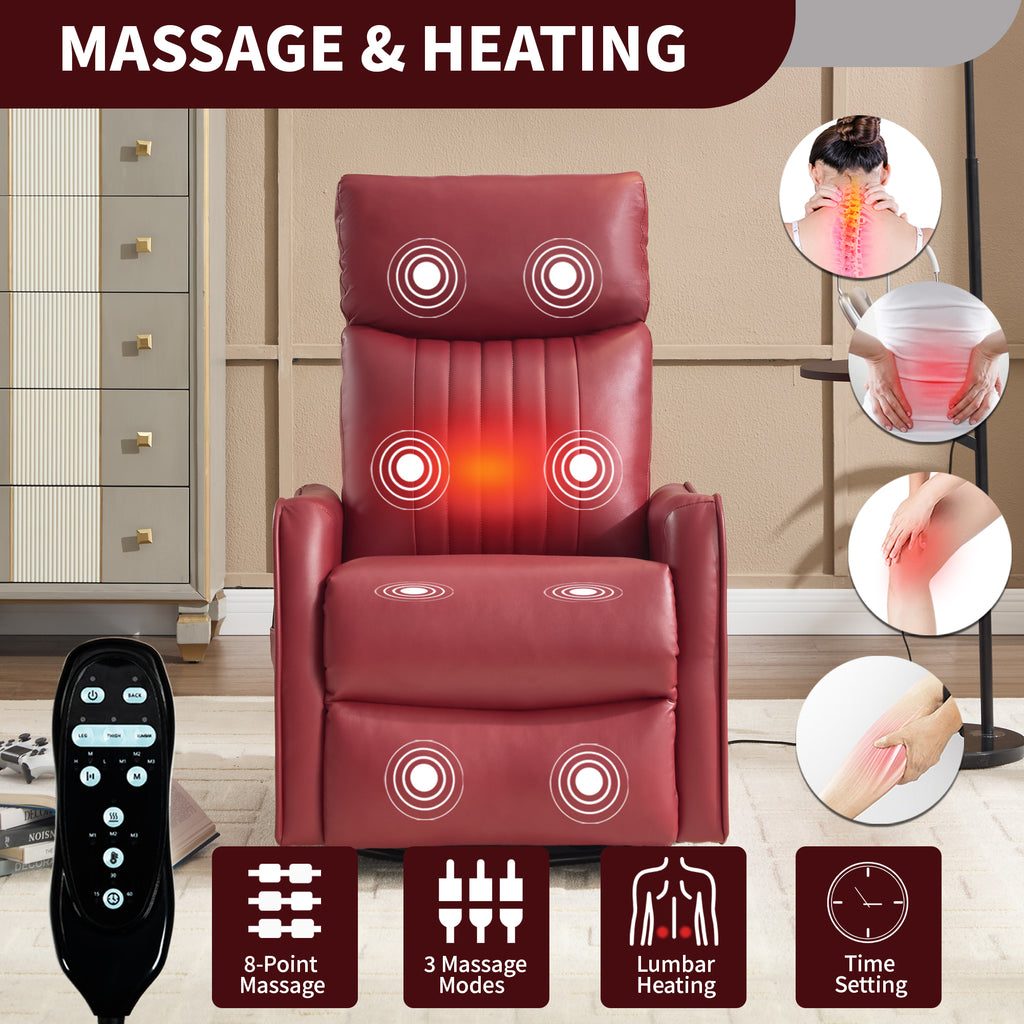 Red Faux Leather Heat Massage Manual Recliner Chair