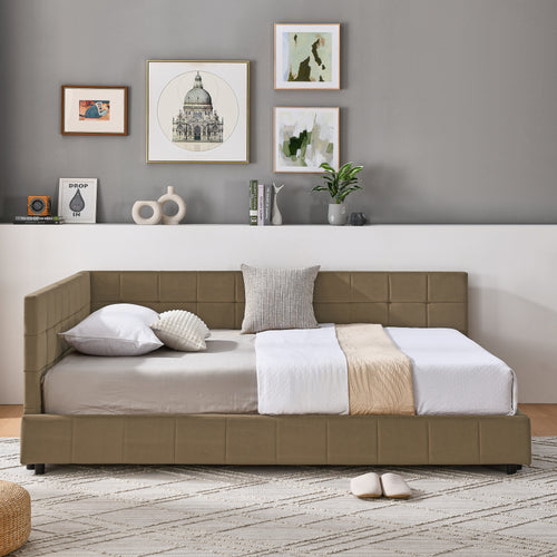 Full Size Upholstered Tufted Bed Frame in Brown Velvet