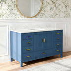 60" Modern Solid Wood Bathroom Vanity with Sink, 61" Carrara