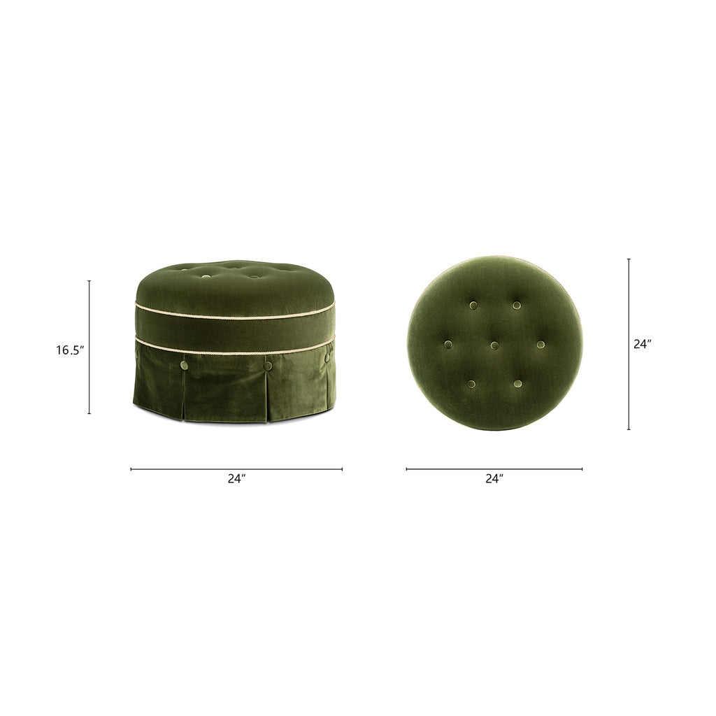 Maribel 24-Inch Round Upholstered Accent Ottoman, Olive