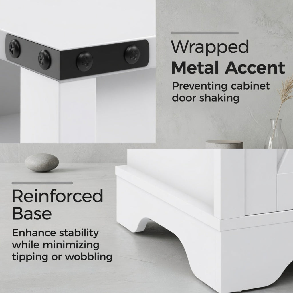16" White Farmhouse Nightstand with Charging Station