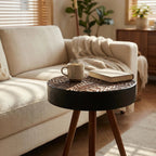 15.7" Round Small Drink Table with Solid Wood Legs